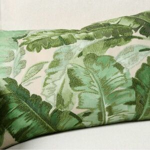 Pottery Barn Islands Palm Embroidered Green Leaf Accent Pillow 16x26